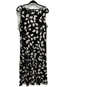 Talbots Black & Ivory Leaf Print Sleeveless Dress | Size L